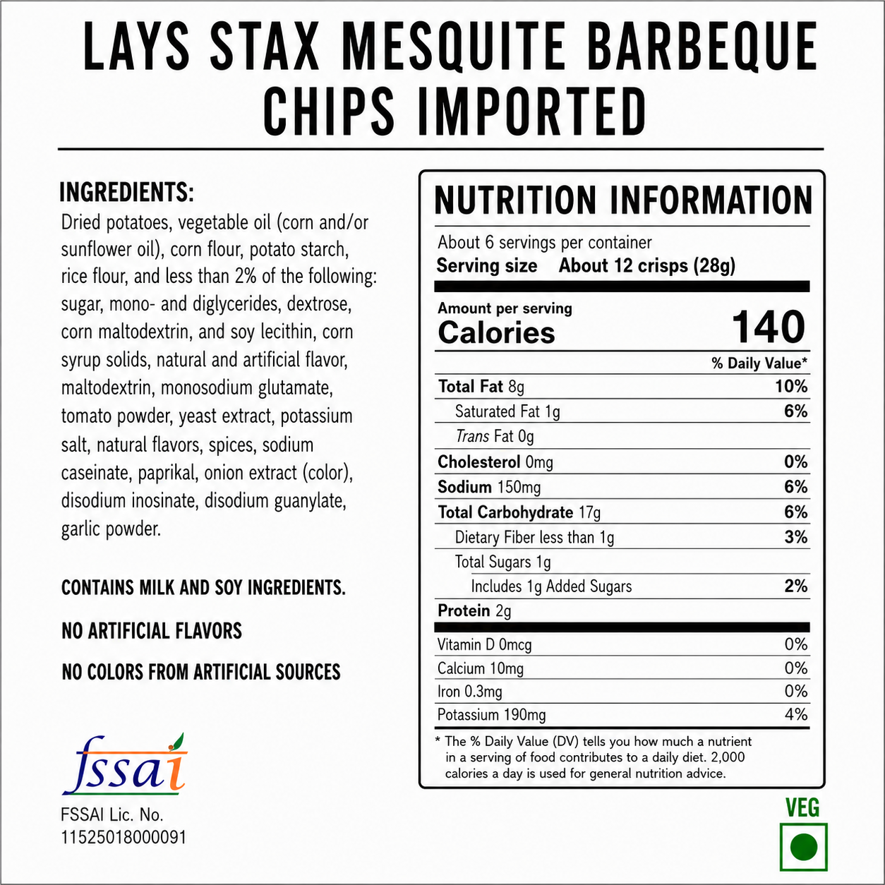 Lays Stax Mesquite Barbeque Chips 155gm Imported From USA