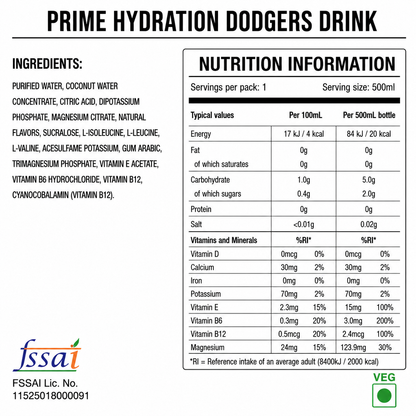 Prime Hydration Dodgers Drink 500ml  Imported From USA - Nosh Products