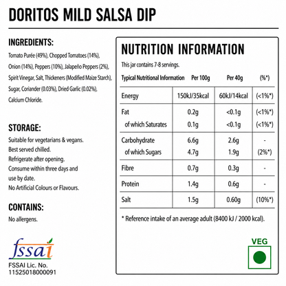 Doritos Mild Salsa Dip 300gm Imported From USA - Nosh Products
