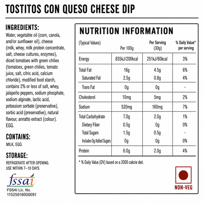 Tostitos Con Queso Cheese Dip 453gm Imported From USA - Nosh Products