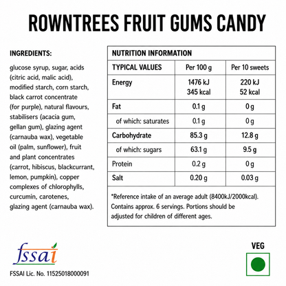 Rowntrees Fruit Gums Candy 150gm Imported From UK - Nosh Products