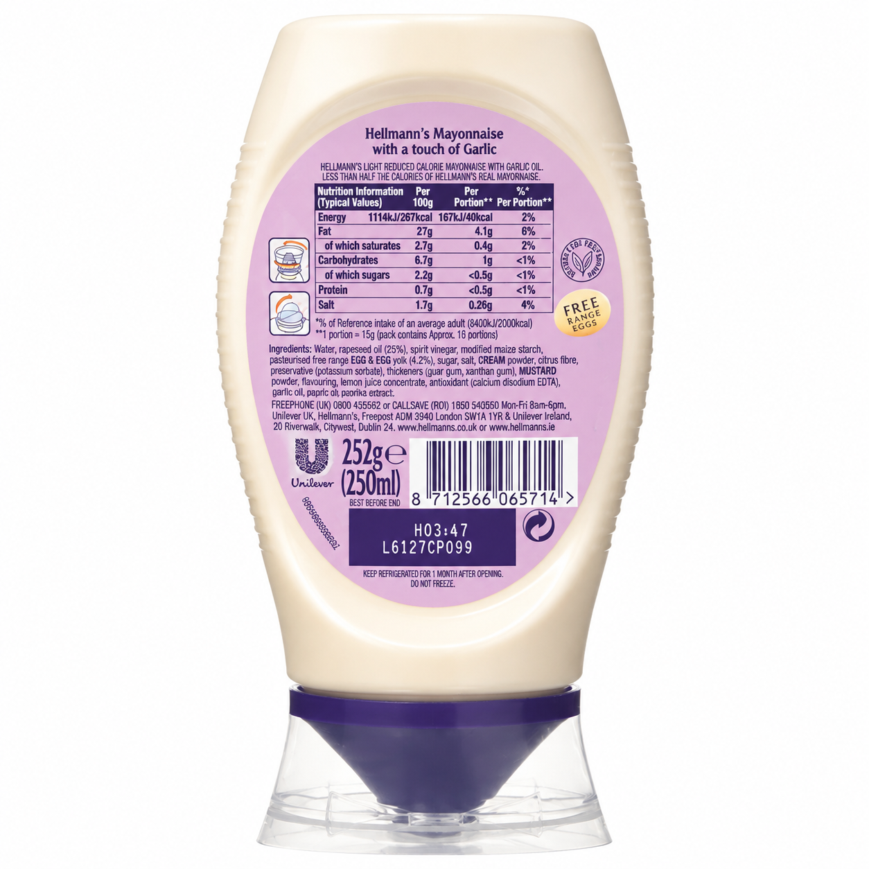 Hellmann's Garlic Mayonnaise 250ml Imported From UK - Nosh Products