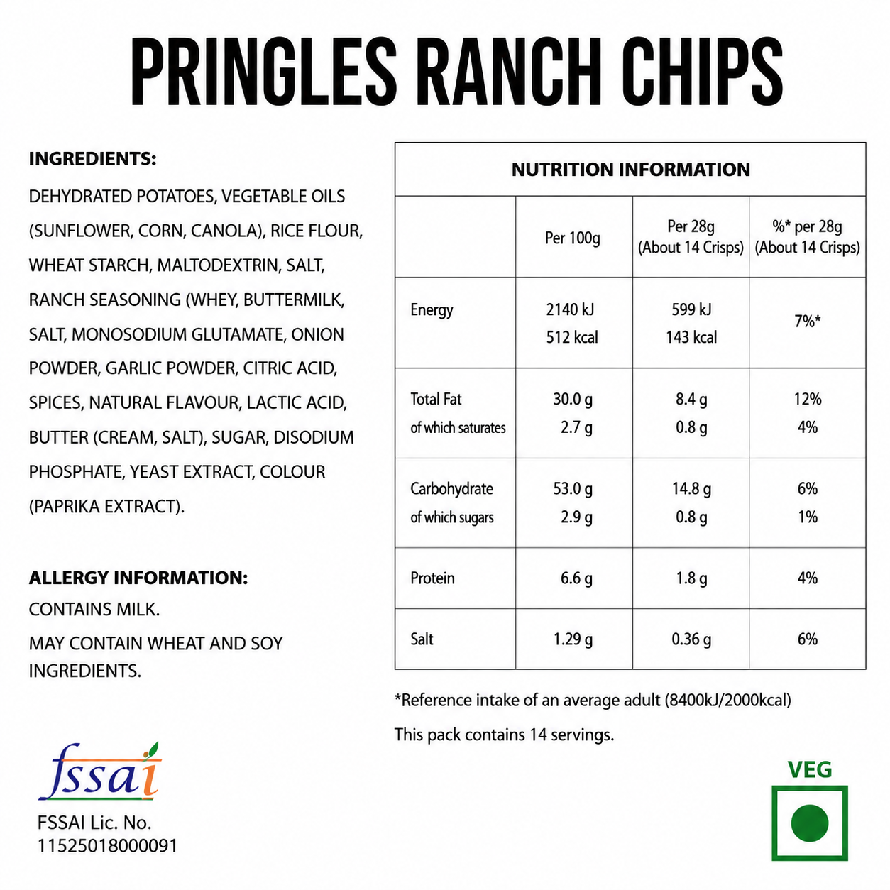 Pringles Ranch Chips 158gm Imported From USA - Nosh Products