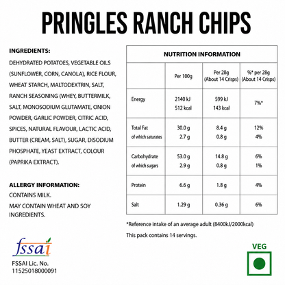 Pringles Ranch Chips 158gm Imported From USA - Nosh Products