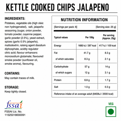 Kettle Cooked Chips Jalapeno 150gm Imported From Denmark