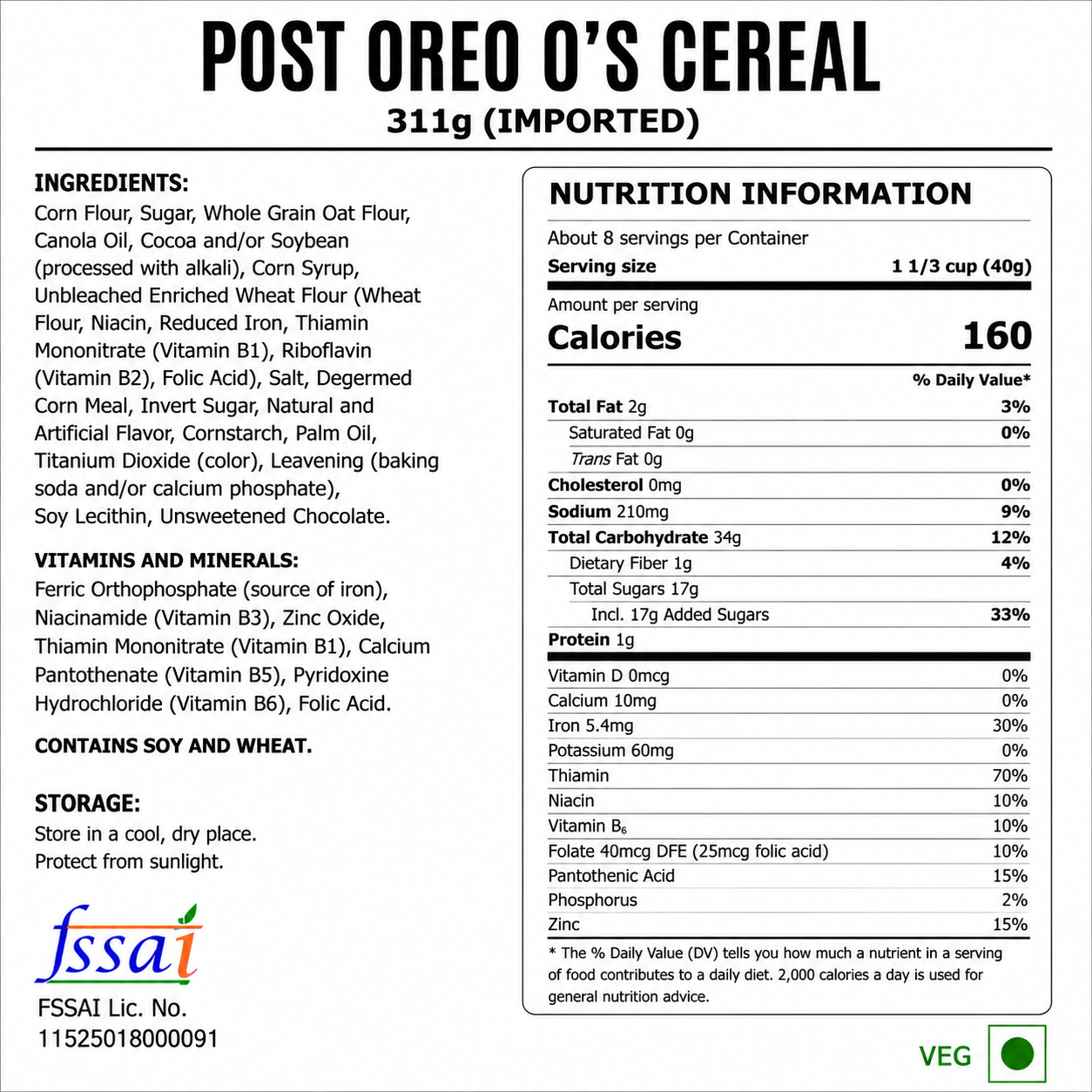 Post Oreo O Cereal 311gm Imported From USA
