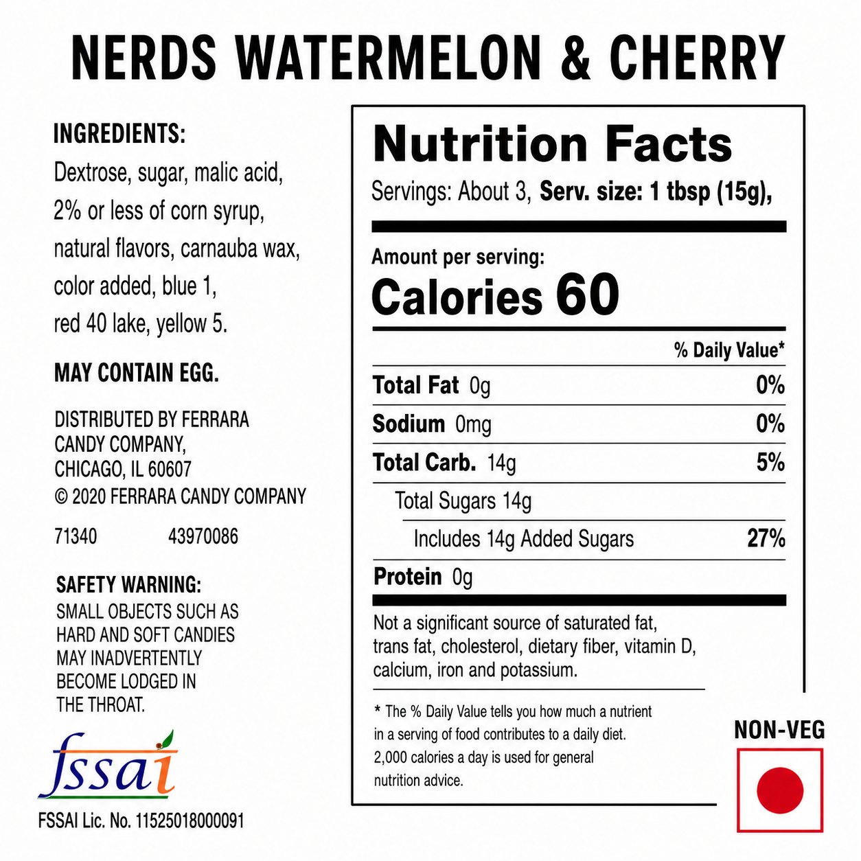 Wonka Nerds Watermelon And Cherry Candy 47gm Imported From USA - Nosh Products