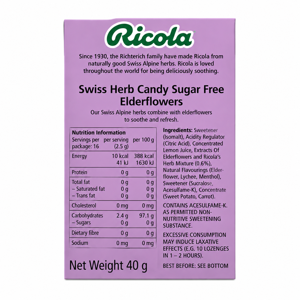 Ricola Elderflower Mints 45gm Imported From UK - Nosh Products