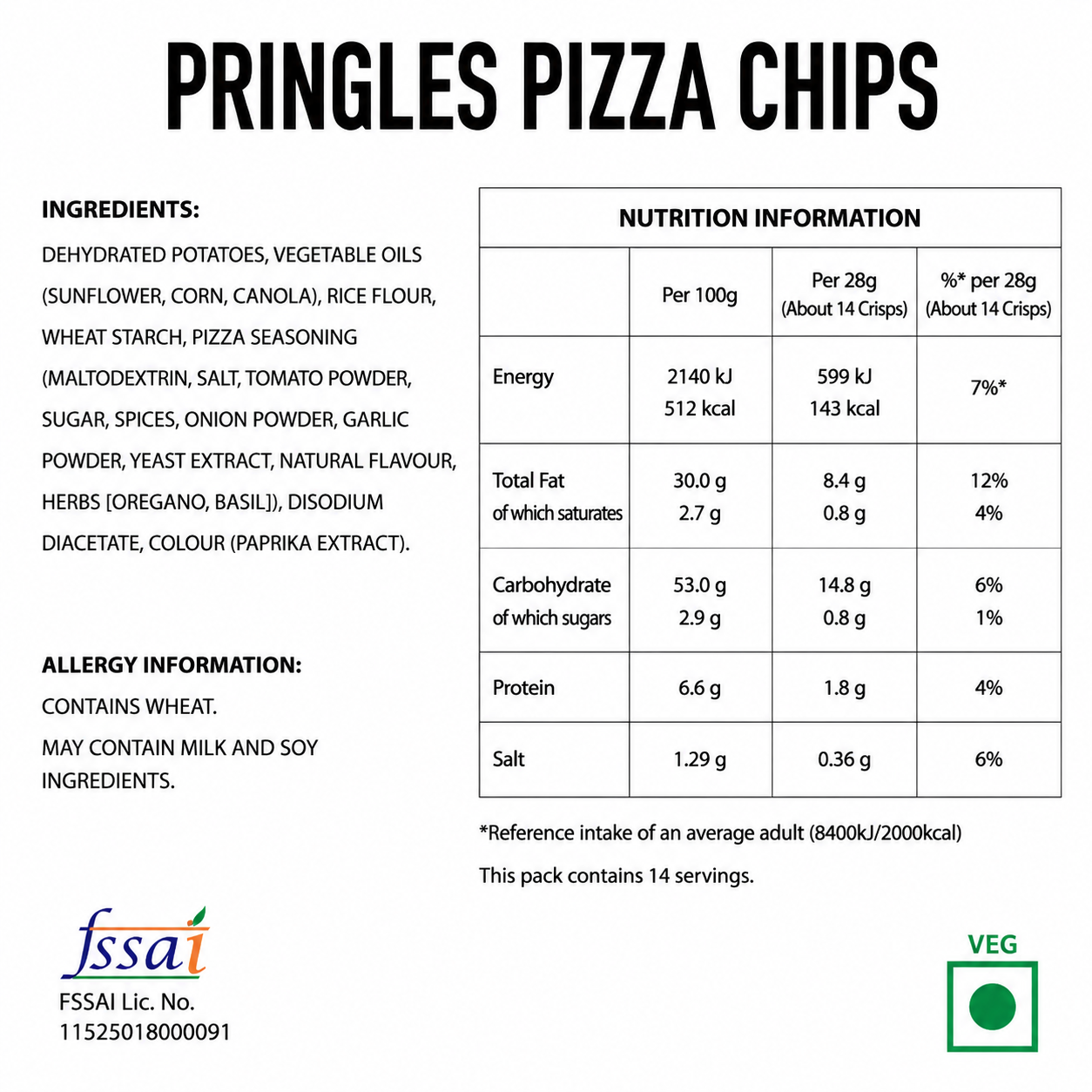 Pringles Pizza Chips 158gm Imported From USA