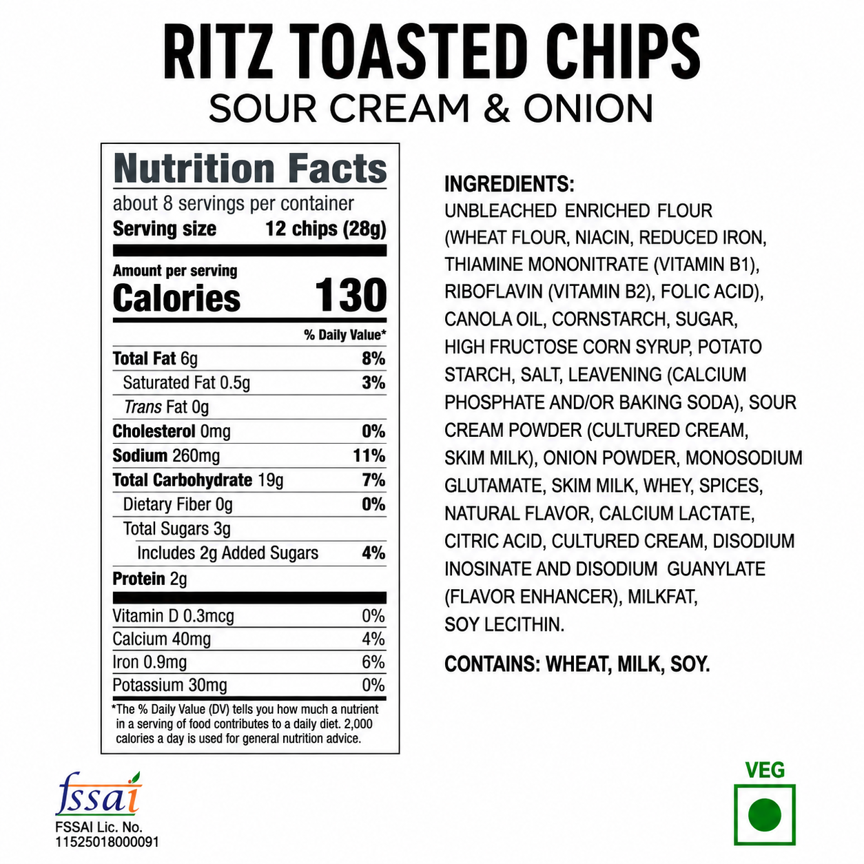 Ritz Toasted Chips Sour Cream And Onion 229gm Imported From USA - Nosh Products