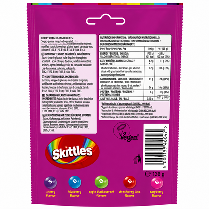 Skittles Wild Berry Candy 136gm Imported From UK - Nosh Products