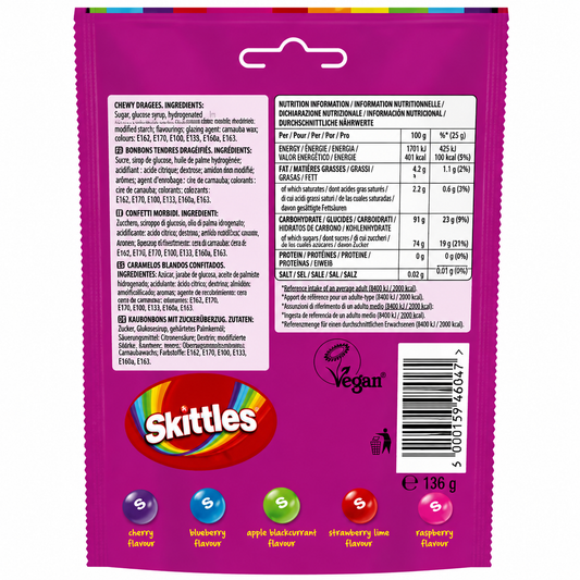 Skittles Wild Berry Candy 136gm Imported From UK - Nosh Products