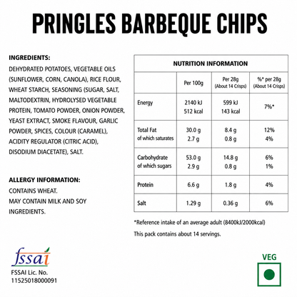Pringles Barbeque Chips 158gm Imported From USA