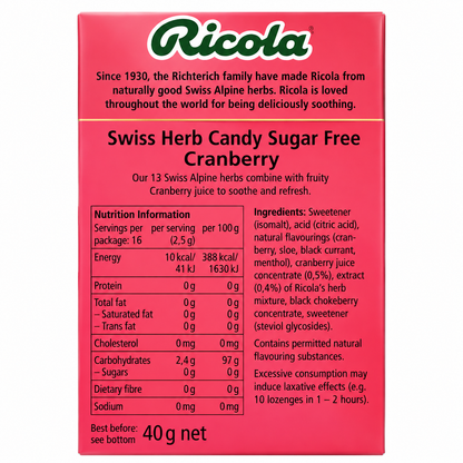 Ricola Cranberry Mints 45gm Imported From UK - Nosh Products
