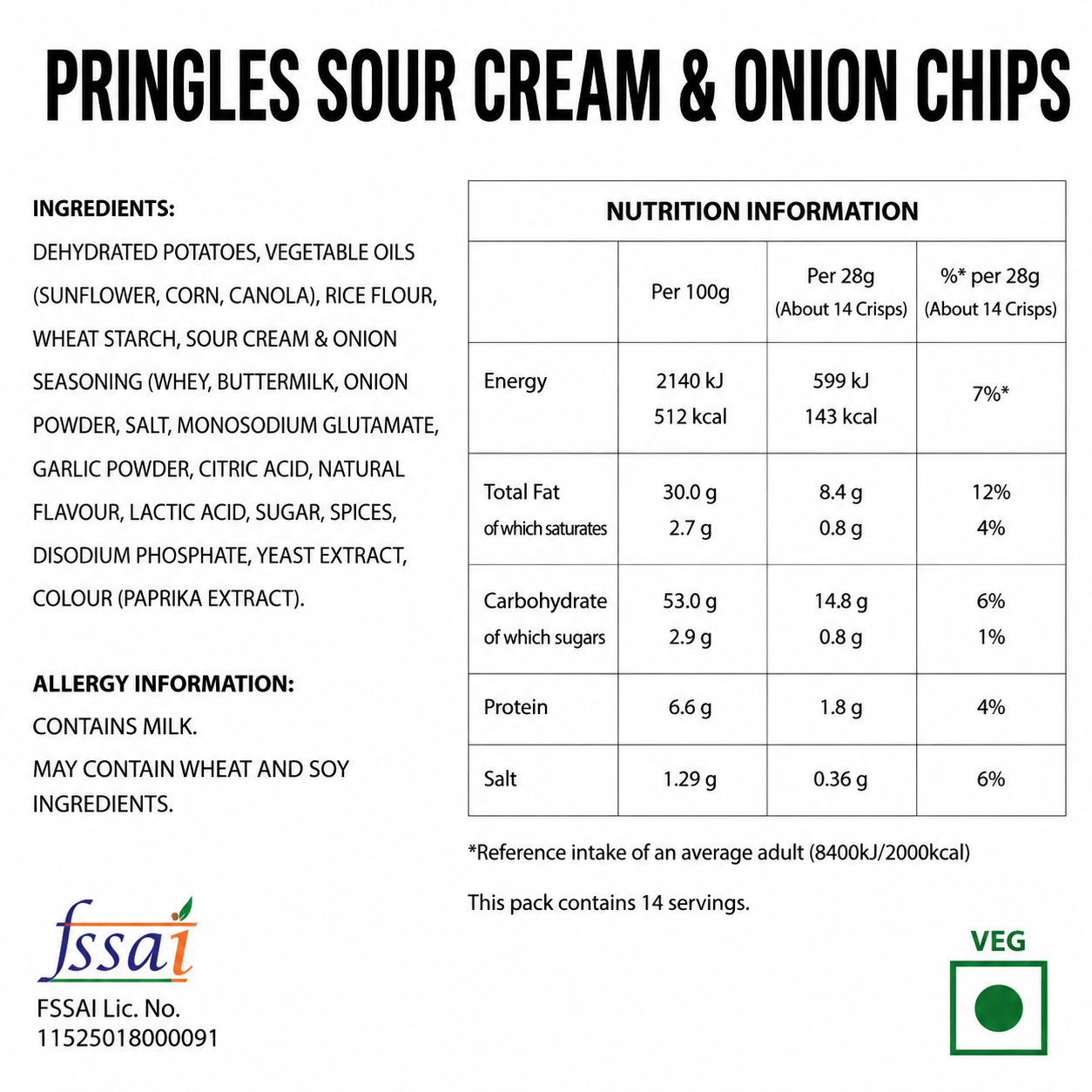 Pringles Sour Cream And Onion Chips 158gm Imported From USA - Nosh Products