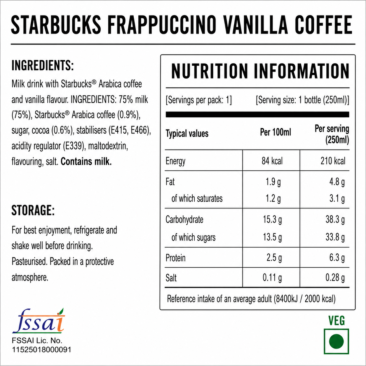 Starbucks Frappuccino Vanilla Coffee 250ml Imported From USA
