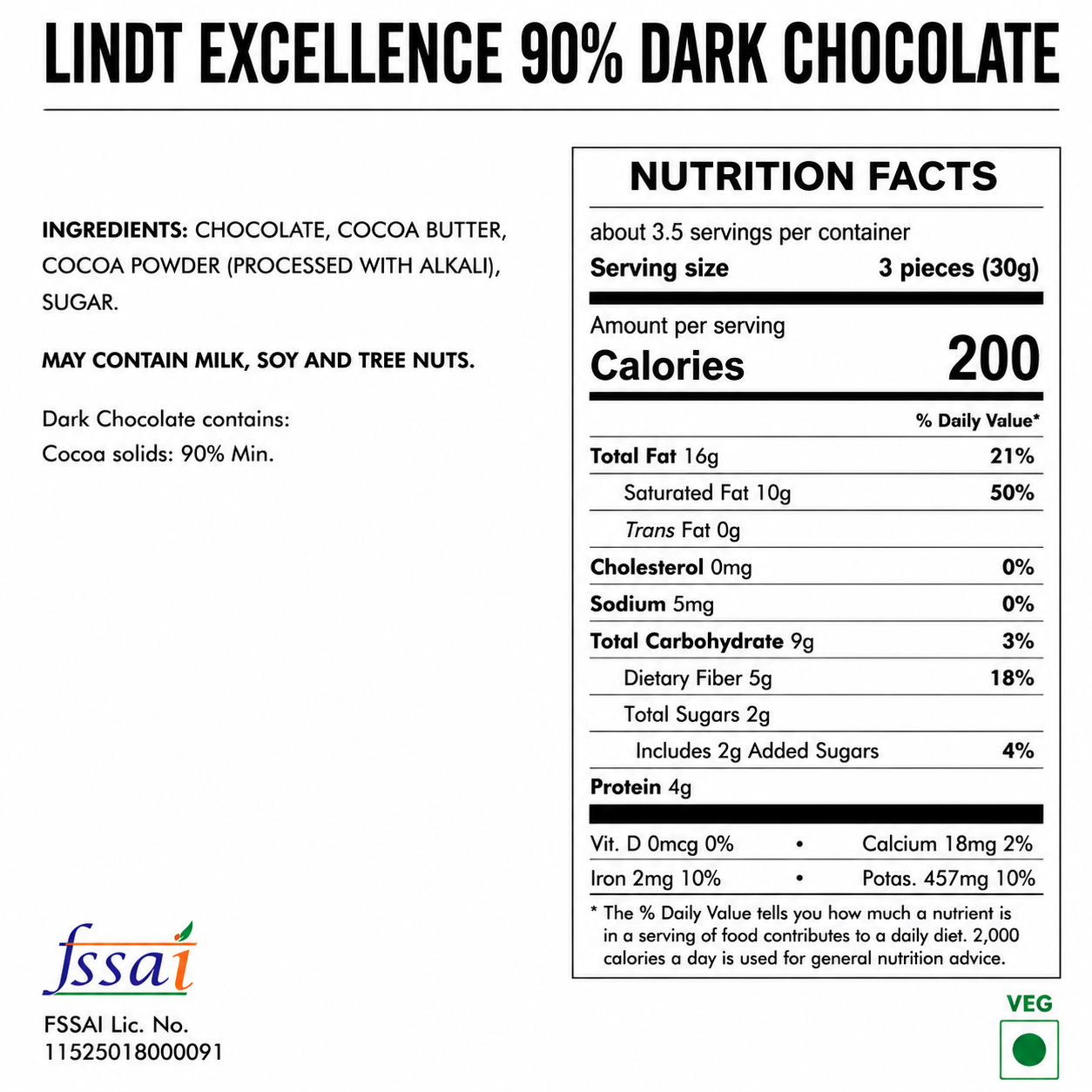Lindt Excellence 90% Dark Chocolate 100gm Global Import - Nosh Products