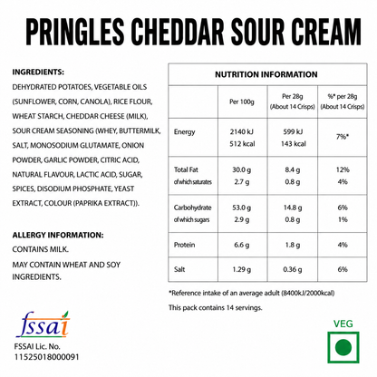 Pringles Sour Cream And Cheddar Chips 158gm Imported From USA