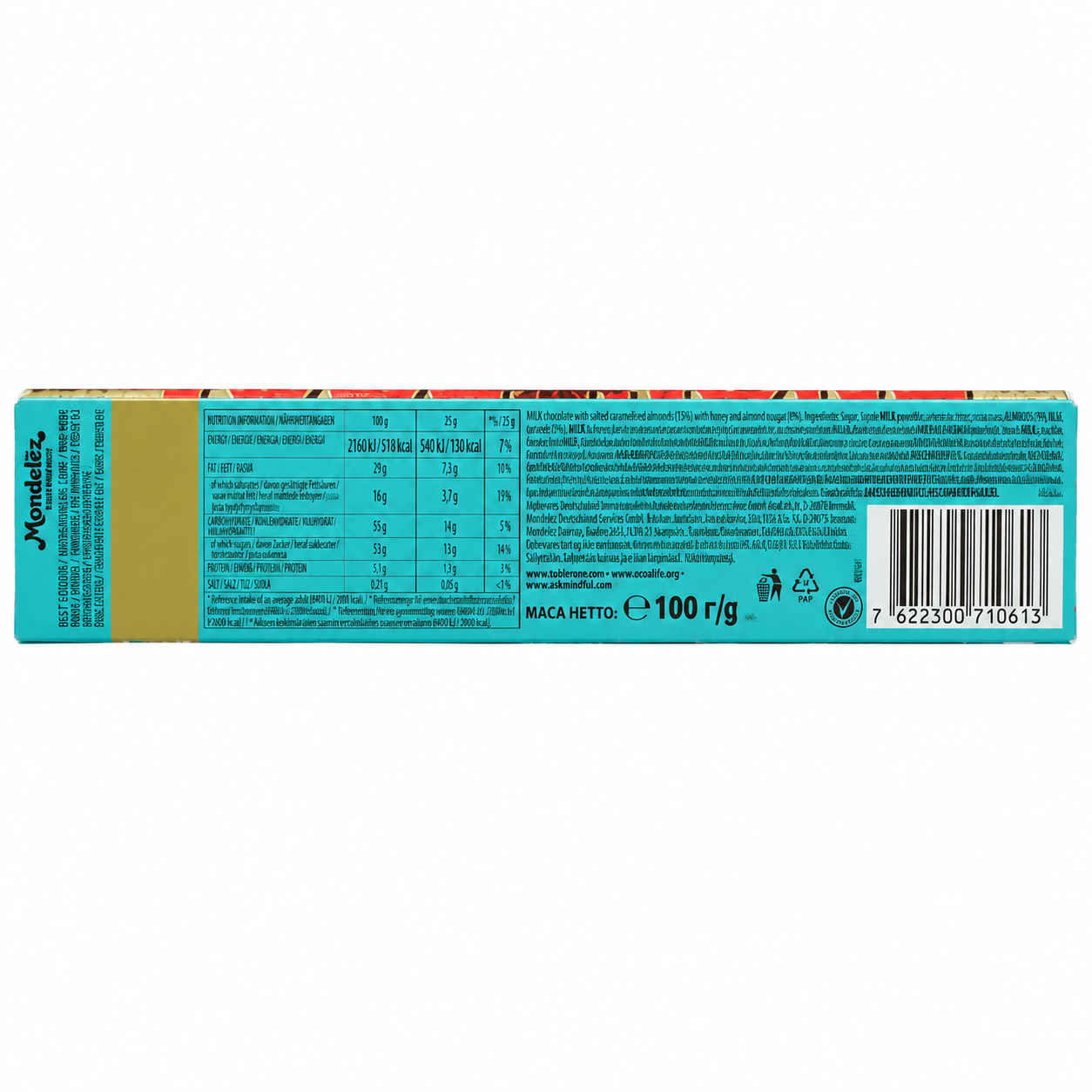 Toblerone Crunchy Almond Chocolate 100gm Imported From Switzerland - Nosh Products