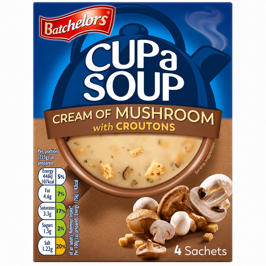 Batchelor's Cup-A-Soup Cream Of Mushroom With Croutons (4 Cups) Imported From UK - Nosh Products