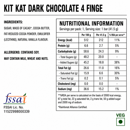 Kit Kat Dark Chocolate 4 Finger - Pack Of 6 Imported From Europe