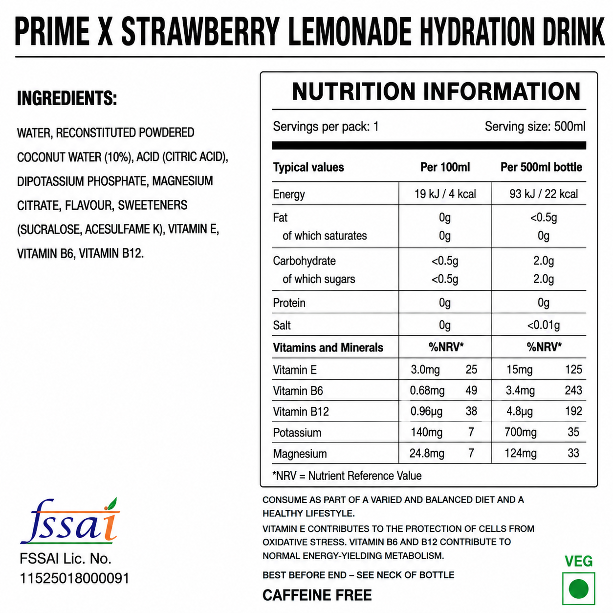 Prime X Strawberry Lemonade Hydration Drink 500ml  Imported From USA - Nosh Products