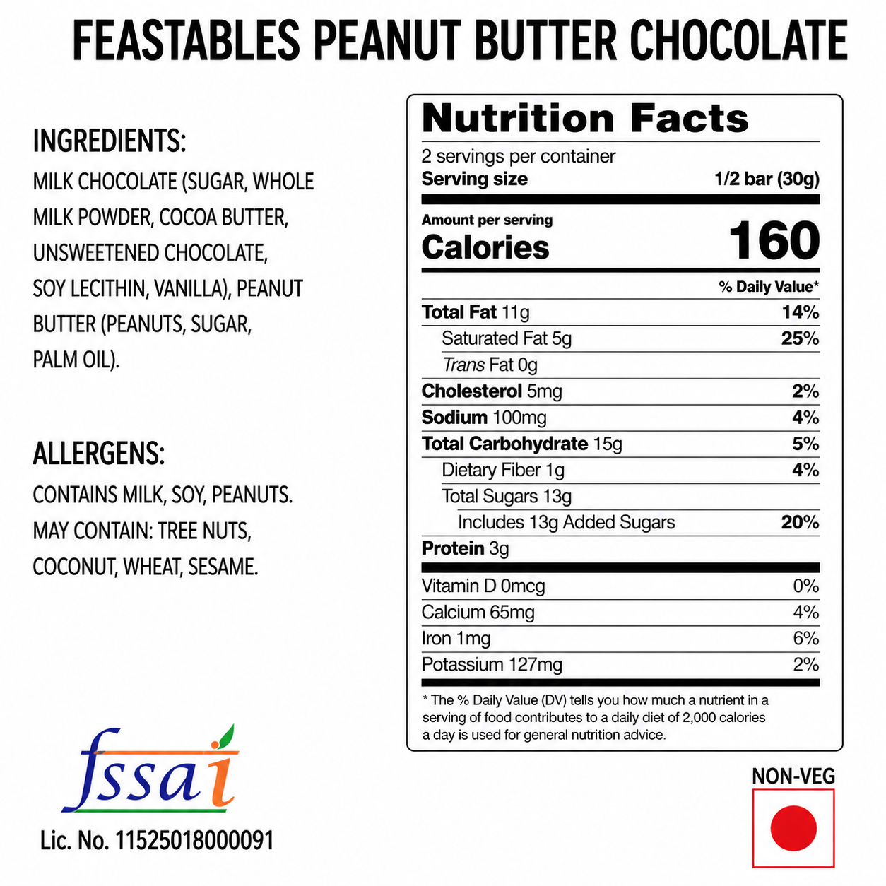 Feastables Peanut Butter Chocolate 60gm Imported From USA - Nosh Products