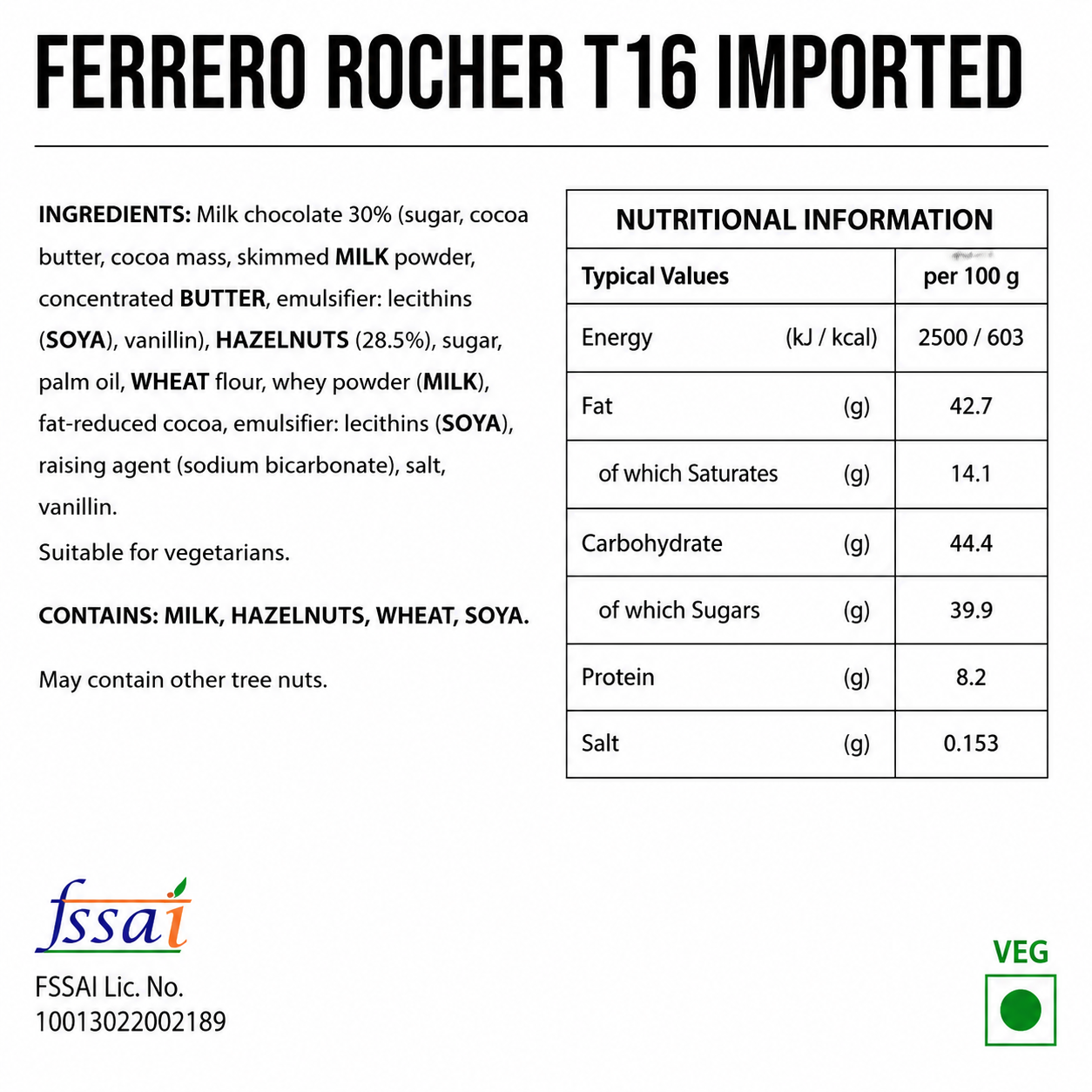 Ferrero Rocher T16 Imported Chocolate Imported From Italy - Nosh Products