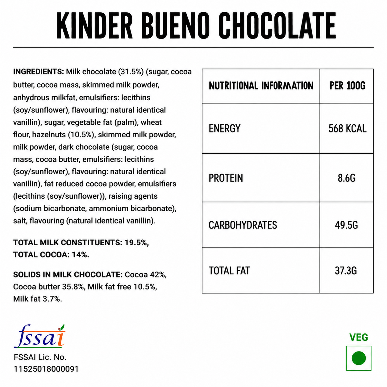 Kinder Bueno Chocolate 43gm Imported From UK/USA - Nosh Products