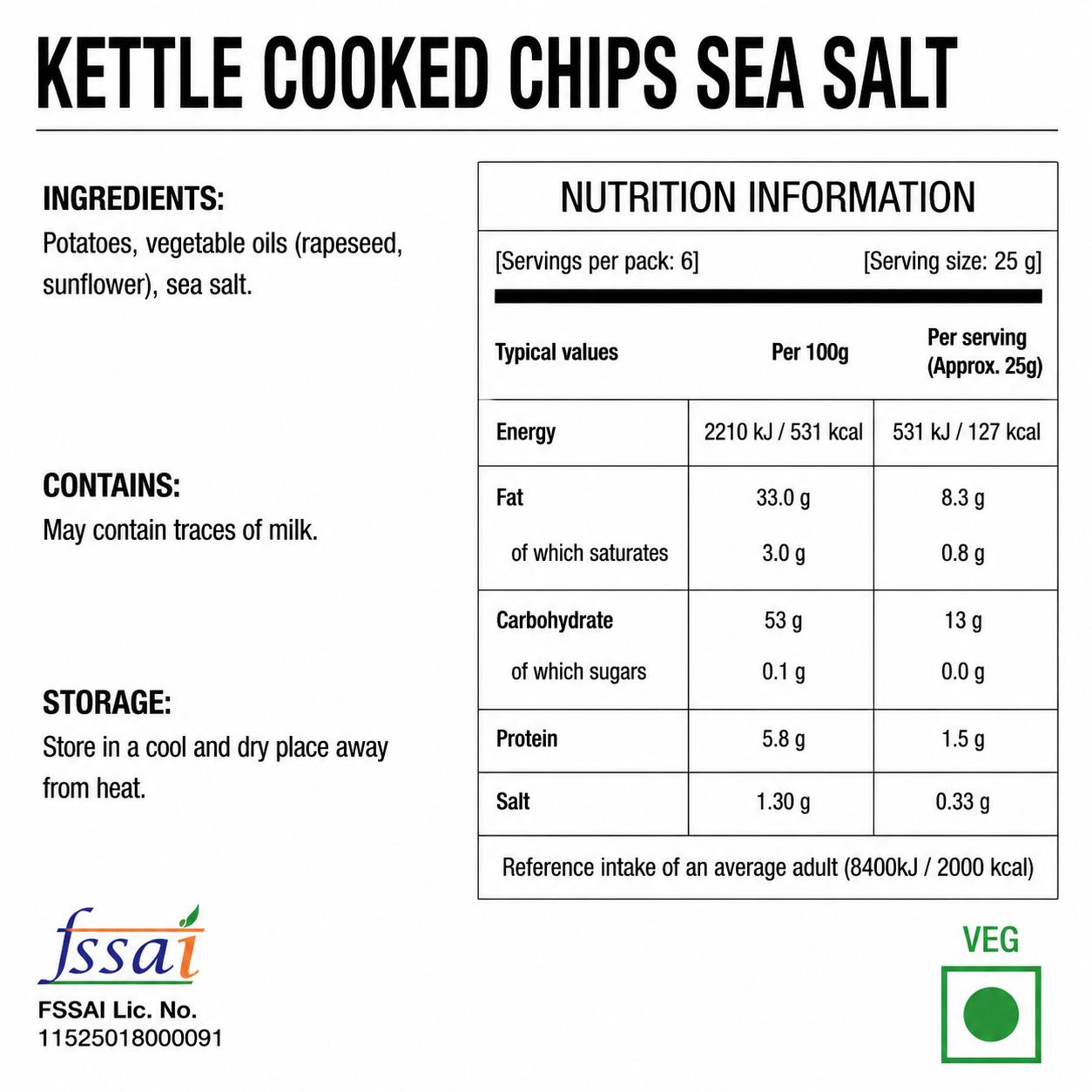 Kettle Cooked Chips Sea Salt 150gm Imported From Denmark