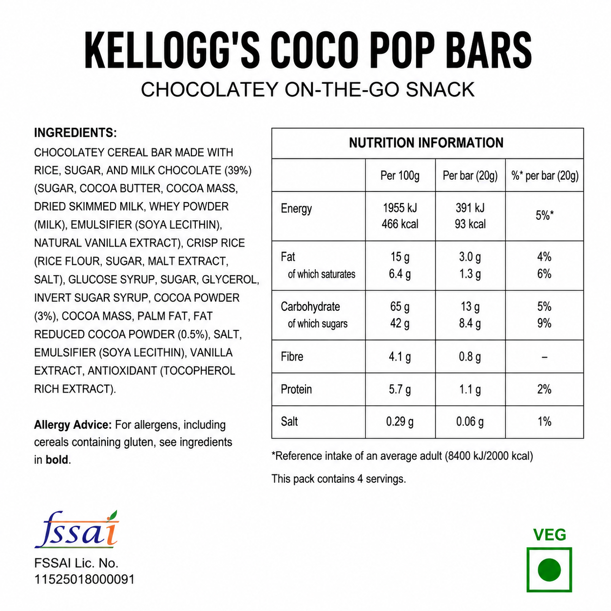 Kellogg's Coco Pop Bars 150gm Imported From UK