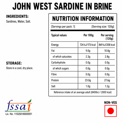 John West Sardine In Brine 120gm Imported From UK - Nosh Products