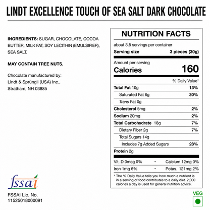 Lindt Excellence Dark Chocolate Touch Of Sea Salt 100gm Global Import - Nosh Products