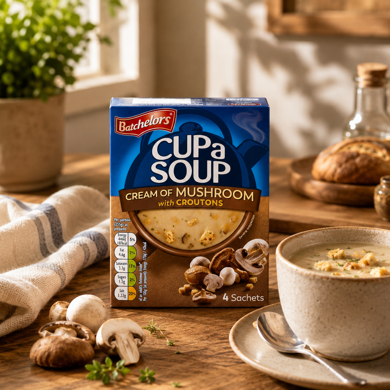 Batchelor's Cup-A-Soup Cream Of Mushroom With Croutons (4 Cups) Imported From UK - Nosh Products
