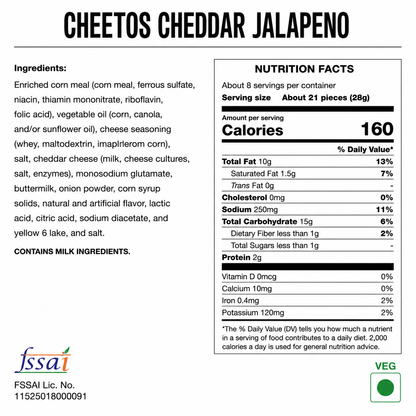 Cheetos Cheddar Jalapeno 226.6gm Imported From USA - Nosh Products