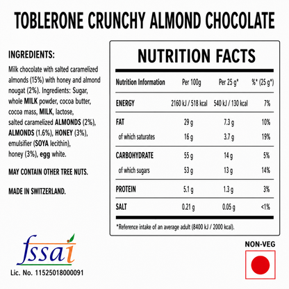 Toblerone Crunchy Almond Chocolate 100gm Imported From Switzerland - Nosh Products