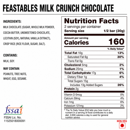 Feastables Milk Crunch Chocolate 60gm Imported From USA - Nosh Products