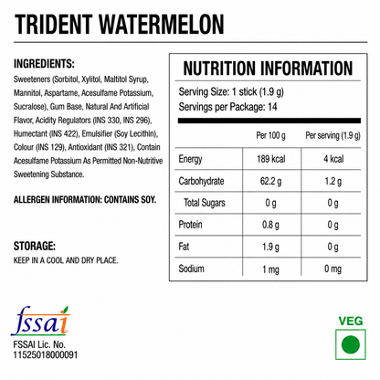 Trident Watermelon Chewing Gum Imported From USA - Nosh Products