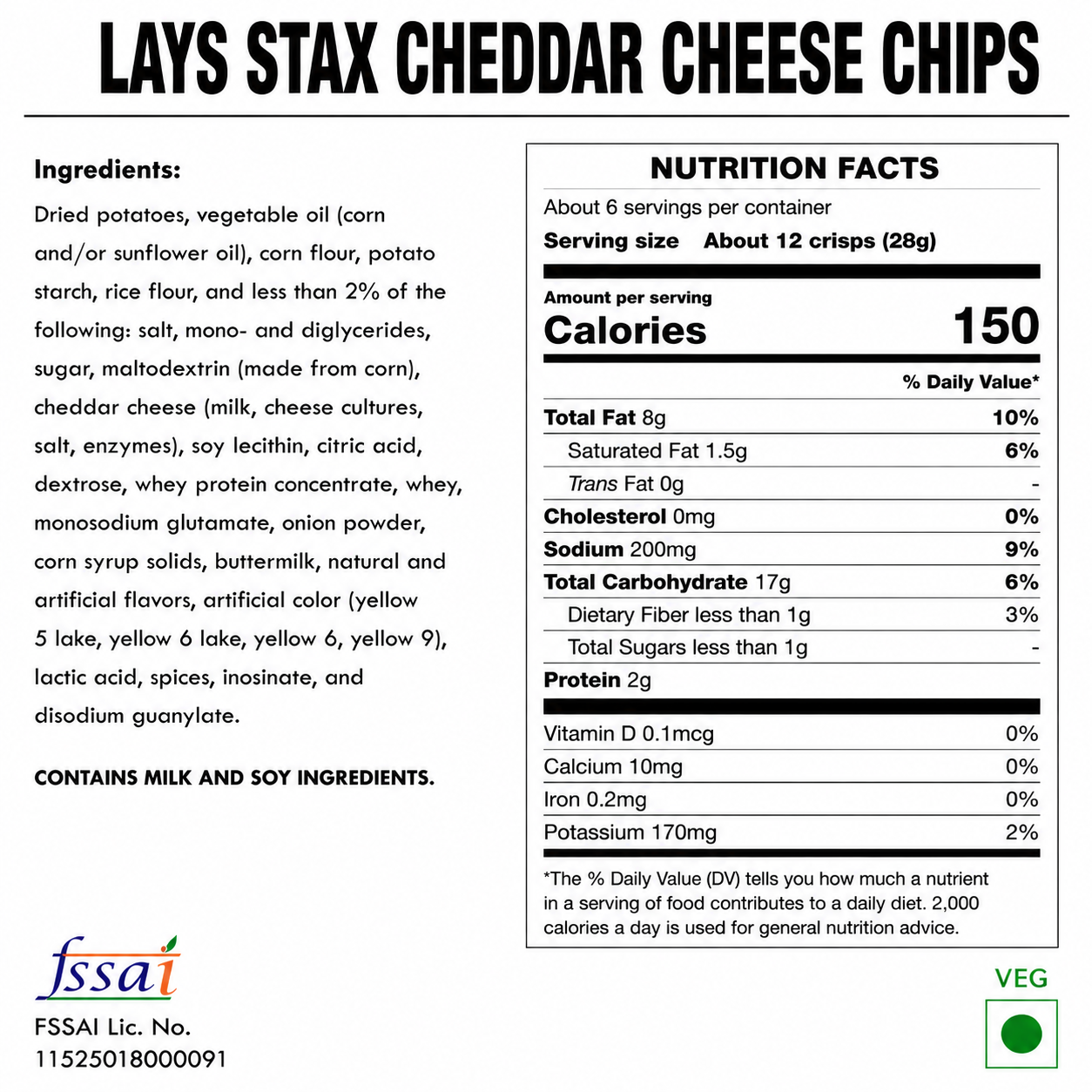 Lays Stax Cheddar Cheese Chips 155gm Imported From USA