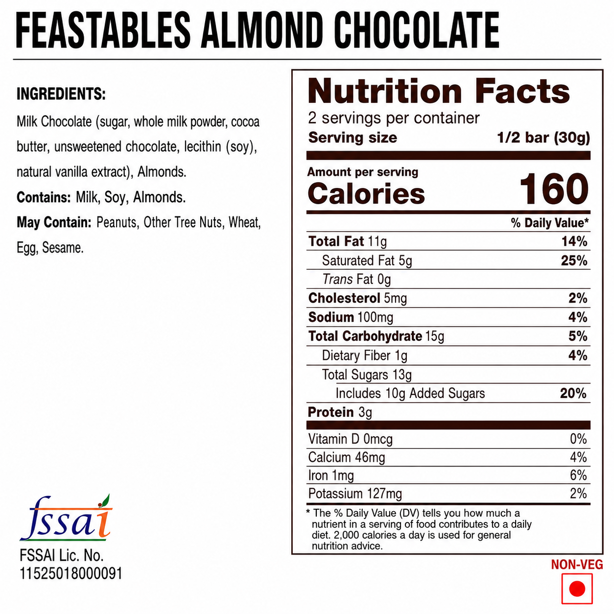Feastables Almond Chocolate 60gm Imported From USA - Nosh Products