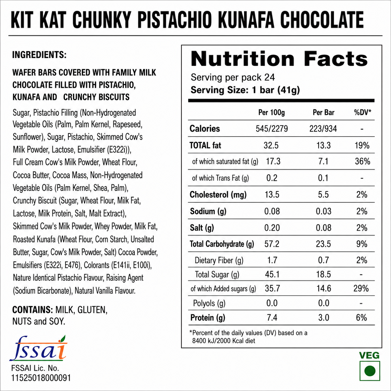 Kit Kat Chunky Pistachio Kunafa Chocolate (Pack of 24) Imported From UAE