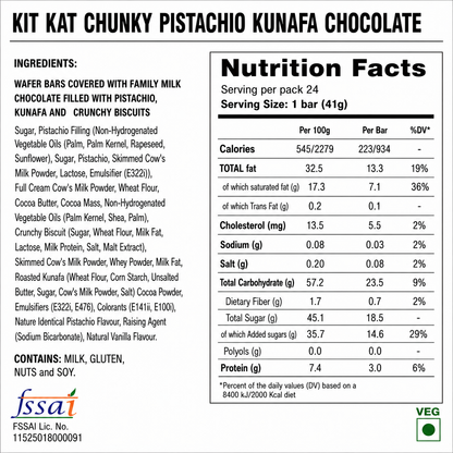 Kit Kat Chunky Pistachio Kunafa Chocolate (Pack of 24) Imported From UAE