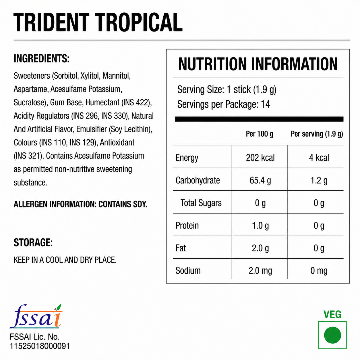 Trident Tropical Twist Chewing Gum Imported From USA - Nosh Products