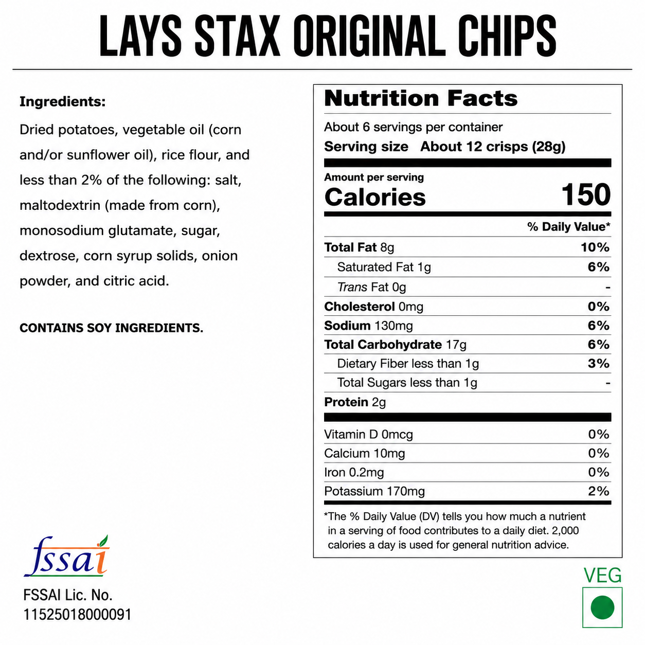 Lays Stax Original Chips 155gm Imported From USA