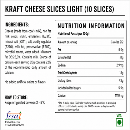 Kraft Cheese Slices Lite (10 Slices) Imported From UK
