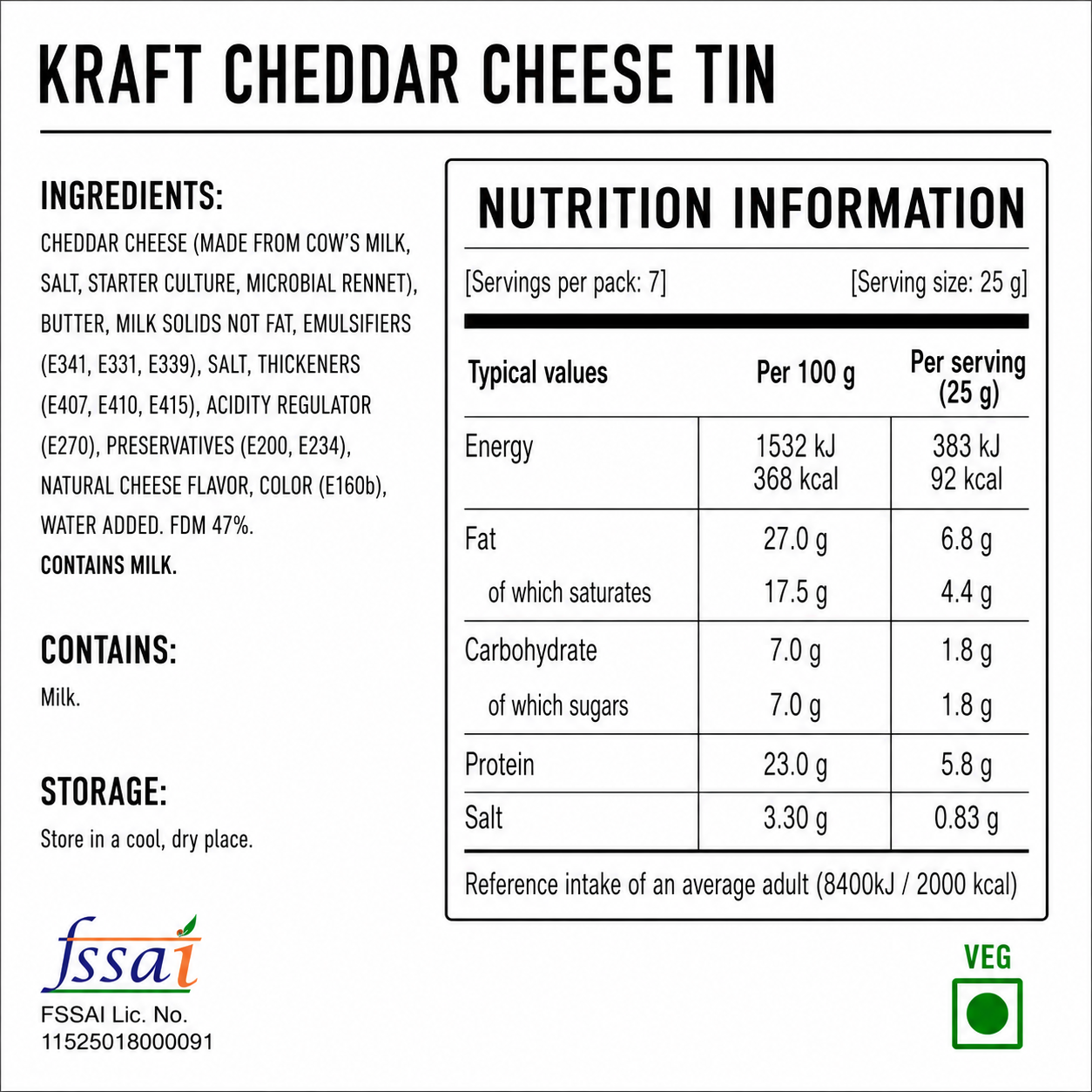 Kraft Cheddar Cheese Tin 190gm Imported From UK - Nosh Products