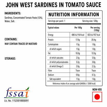 John West Sardine In Tomato 120gm Imported From UK - Nosh Products