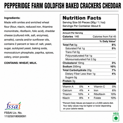 Pepperidge Farm Goldfish Baked Crackers Cheddar 187gm Imported From USA - Nosh Products