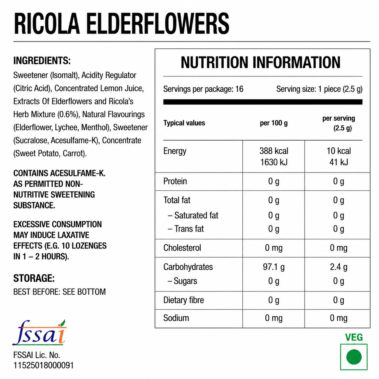 Ricola Elderflower Mints 45gm Imported From UK - Nosh Products