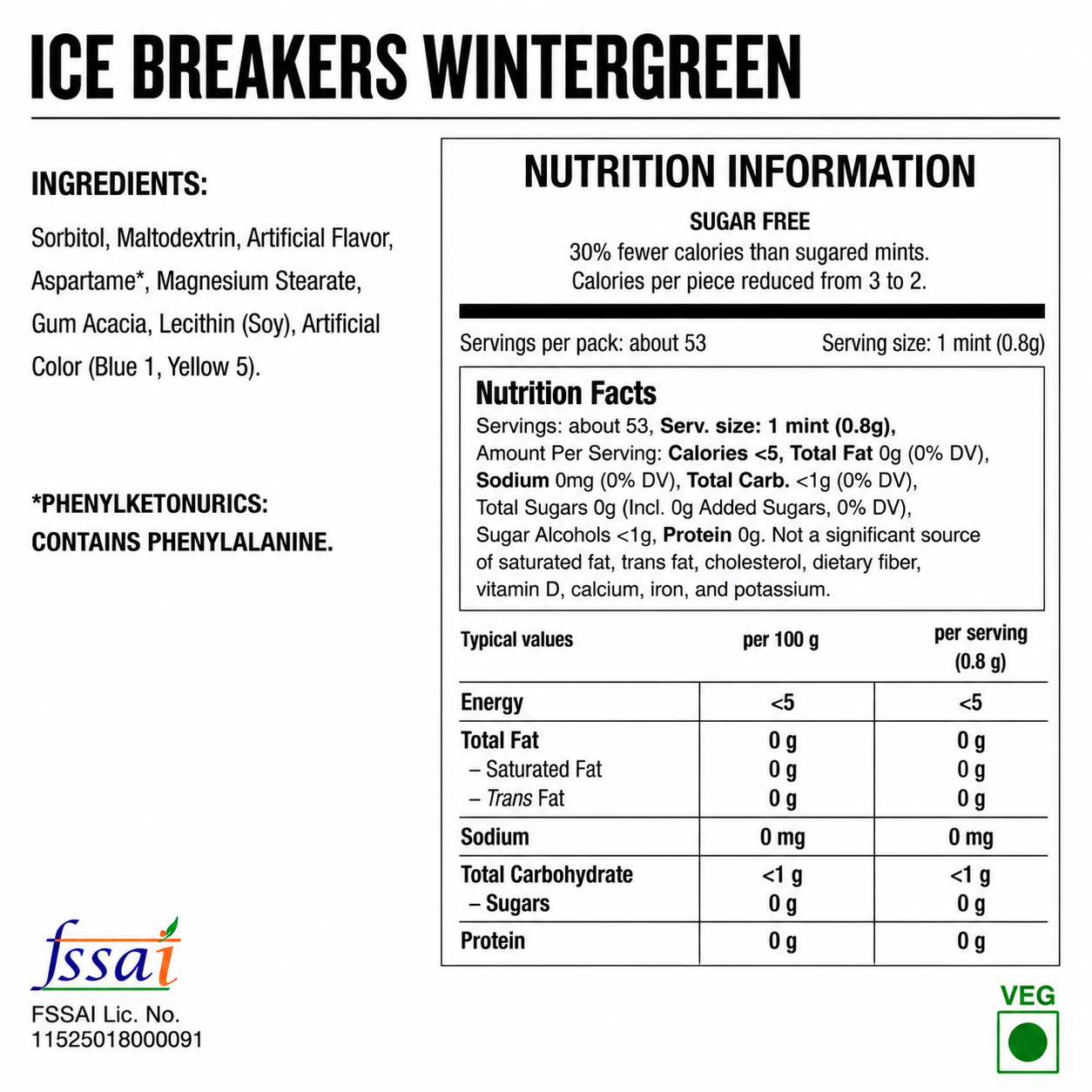 Icebreakers Mints Wintergreen 42gm Imported From USA - Nosh Products